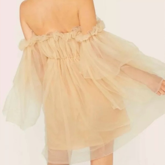 SHEIN Women's XS Beige Off-Shoulder Tulle Party Dress Flared Sleeves - Picture 2 of 8